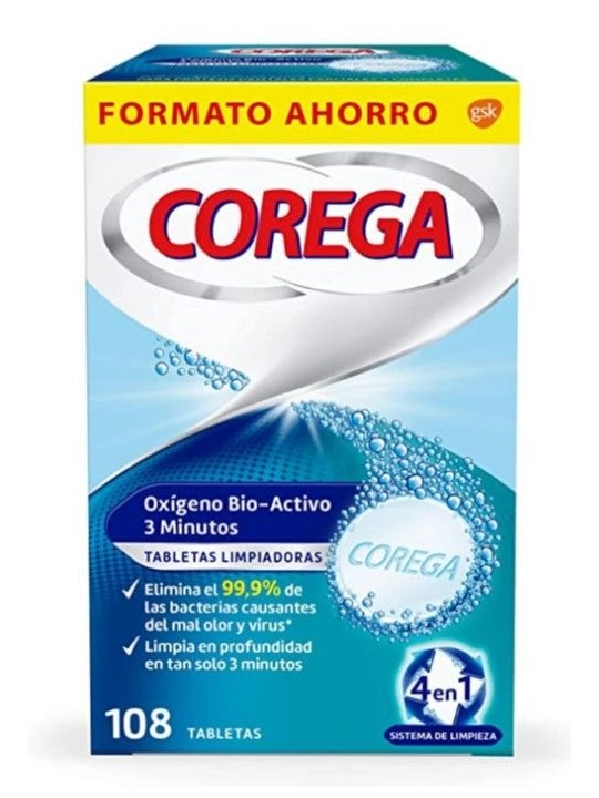 Corega Oxigeno Bio-Activo 108 tabletas | FarmaRoma