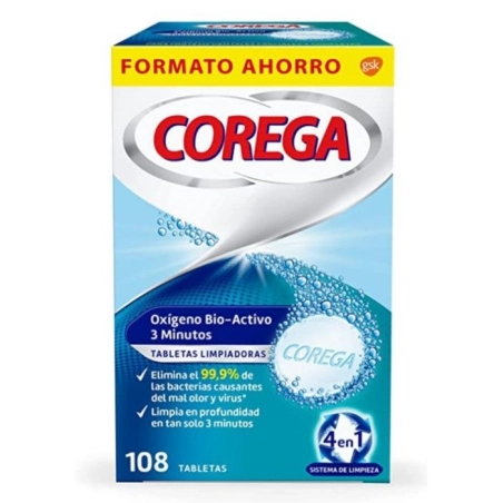 Corega Oxigeno Bio-Activo 108 tabletas | FarmaRoma