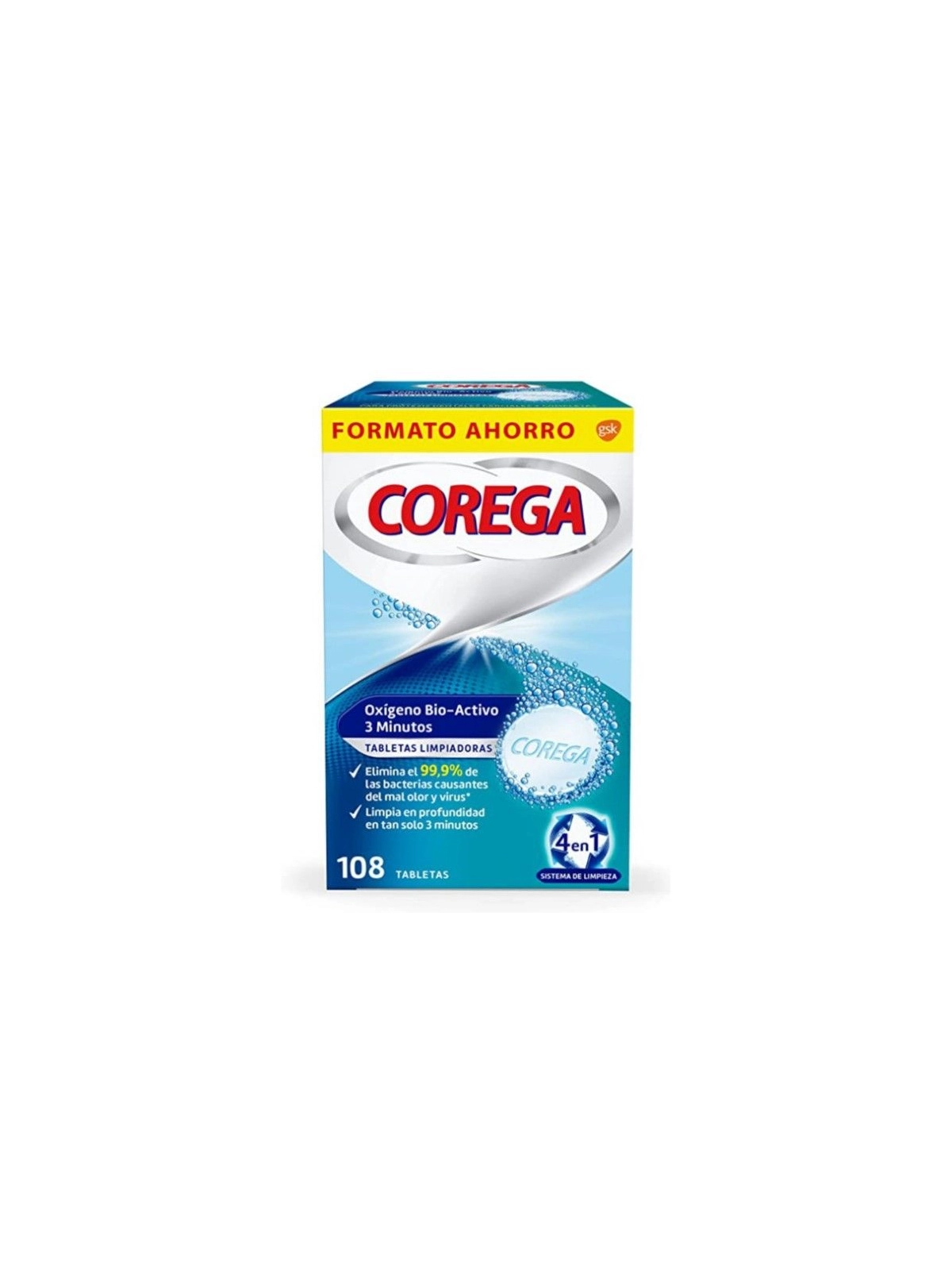 Corega Oxigeno Bio-Activo 108 tabletas | FarmaRoma