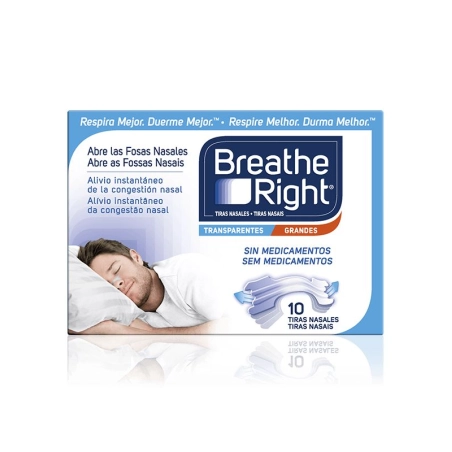 Breathe Right Transparentes Grandes 10 tiras nasales