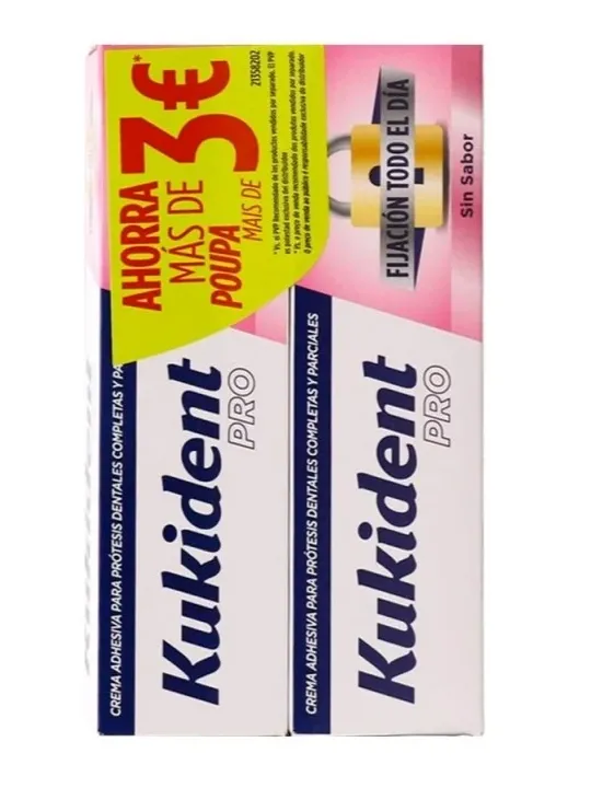 Kukident PRO Fijación Todo el Día Sin Sabor 47 gr Duplo