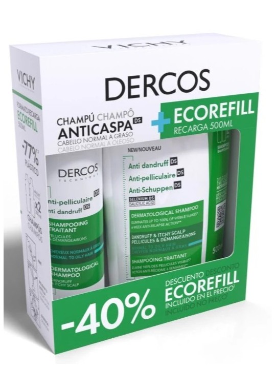 Dercos Anticaspa DS Cabello Normal a Graso Champú Pack Recarga