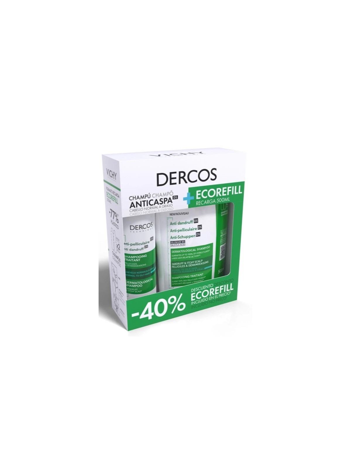 Dercos Anticaspa DS Cabello Normal a Graso Champú Pack Recarga