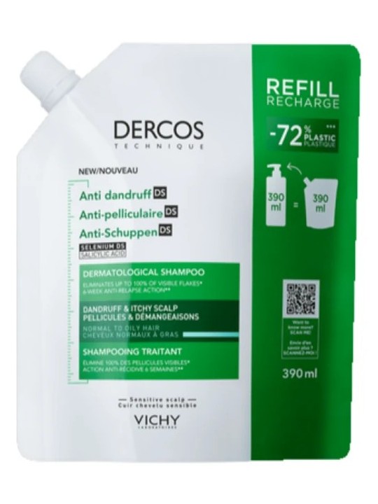 Dercos Anticaspa DS Cabello Normal a Graso Champú 390 ml Recarga