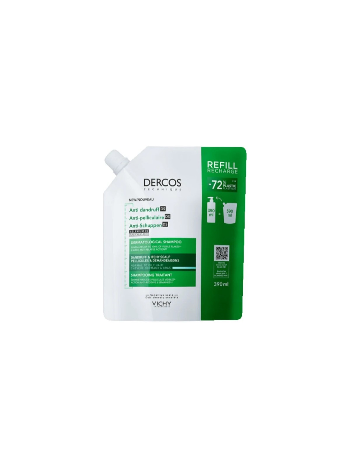Dercos Anticaspa DS Cabello Normal a Graso Champú 390 ml Recarga